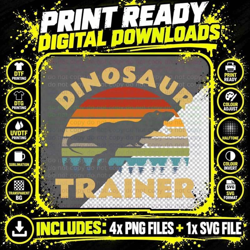 Dinosaur Trainer Halloween Costume Retro Sunset Dino Png SVG Digital Bundle