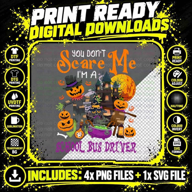 Don't Scare Me I'm a School Bus Driver Halloween Pumpkin Png SVG Digital Bundle
