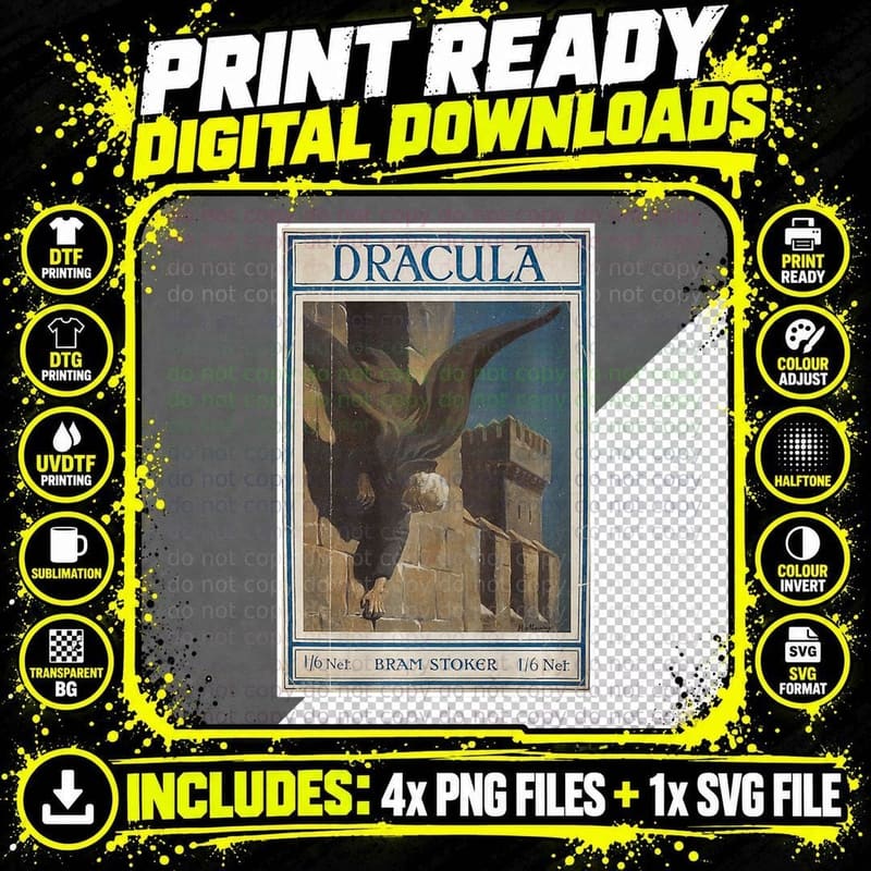 Dracula Vintage Halloween Classic Monster Horror Png SVG Digital Bundle