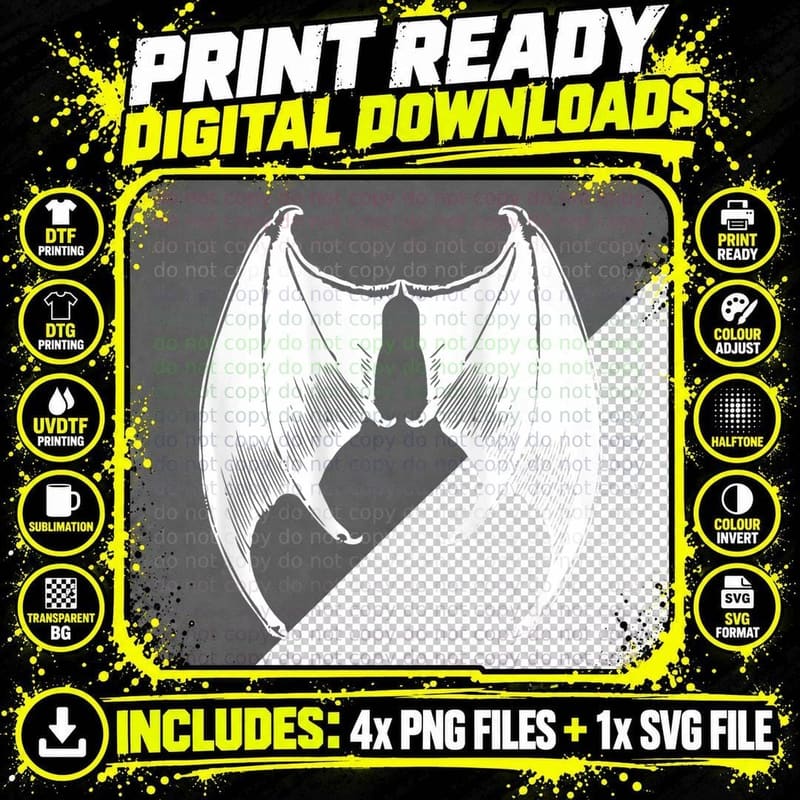 Dragon Wings or Bat Wings on the BACK Halloween Easy Png SVG Digital Bundle