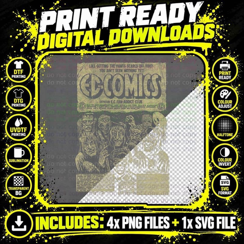 E.c. Comics Horror Fan Club T-Shirt, Dark Art Print Png SVG Digital Bundle