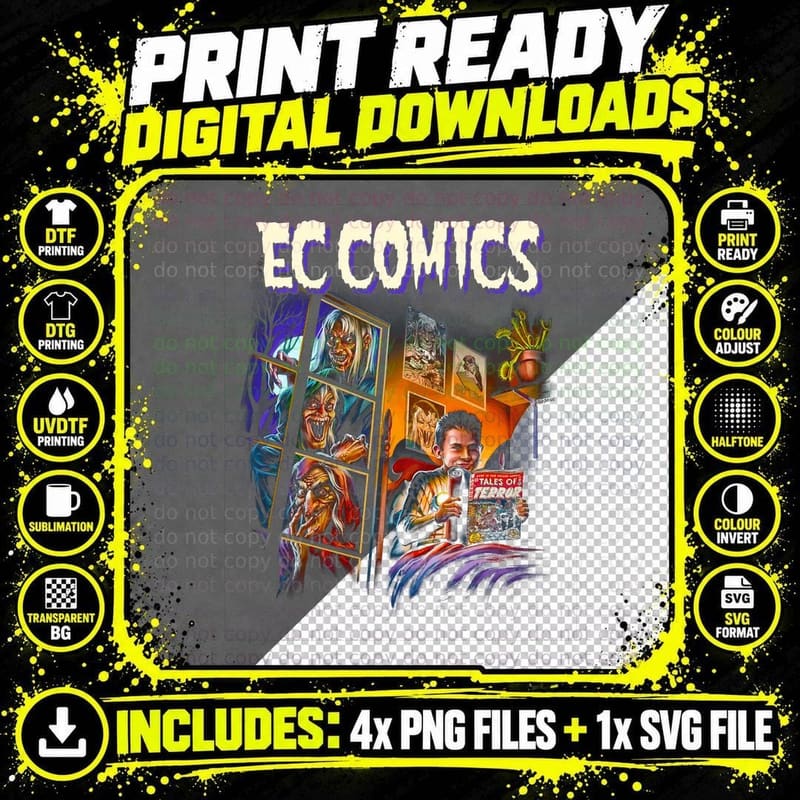 EC Comics Horror Art Print, Dark Art Tee Png SVG Digital Bundle