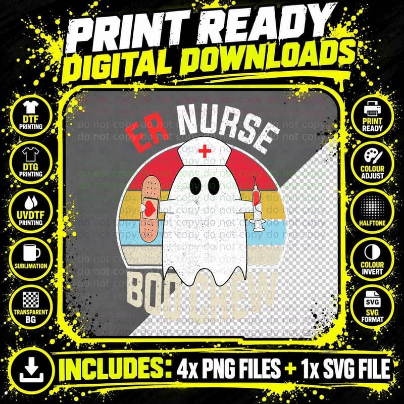 ER Nurse Boo Crew Cute Ghost Retro Halloween Costume Png SVG Digital Bundle