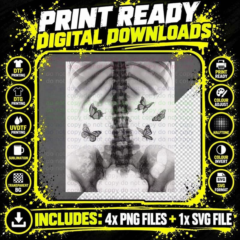 Egirl Skeleton Xray Butterfly Harajuku Y2k Dark Edgy Png SVG Digital Bundle