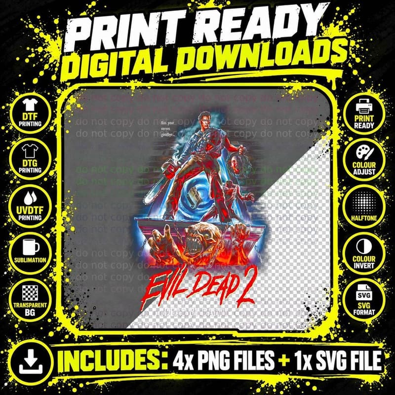 Evil Dead 2 Horror Movie Fan T-Shirt, Dead by Dawn Print Png SVG Digital Bundle