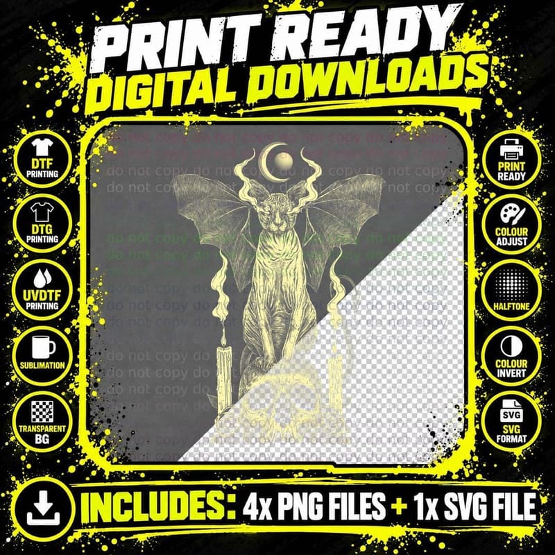 Evil Sphynx Cat Bat Skull Wicca Gothic Goth Witchcraft Png SVG Digital Bundle