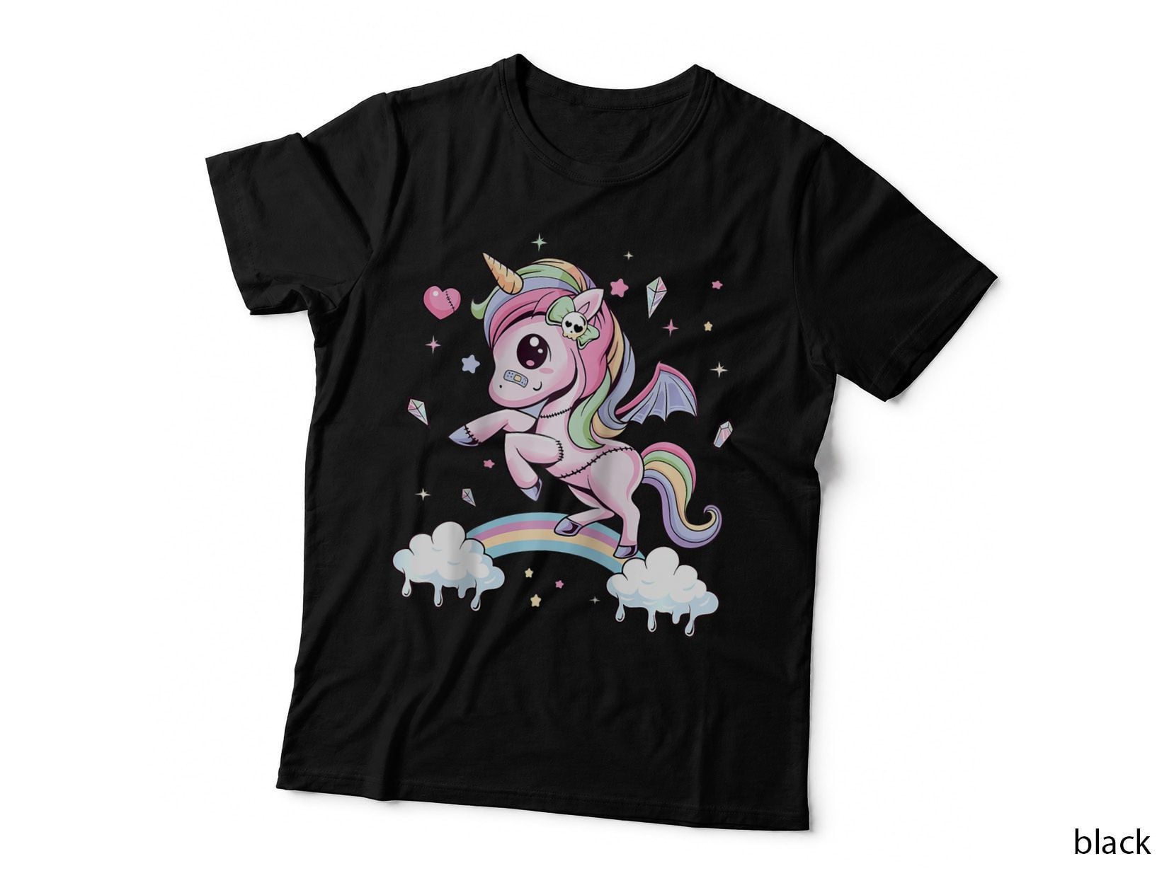 F0. NEW Batcheshalloweenhalloween-005Pastel Goth Cute Creepy Unicorn T-Shirt