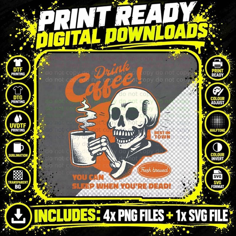 FUNNY Coffee Skeleton Halloween Spooky T-Shirt Png SVG Digital Bundle