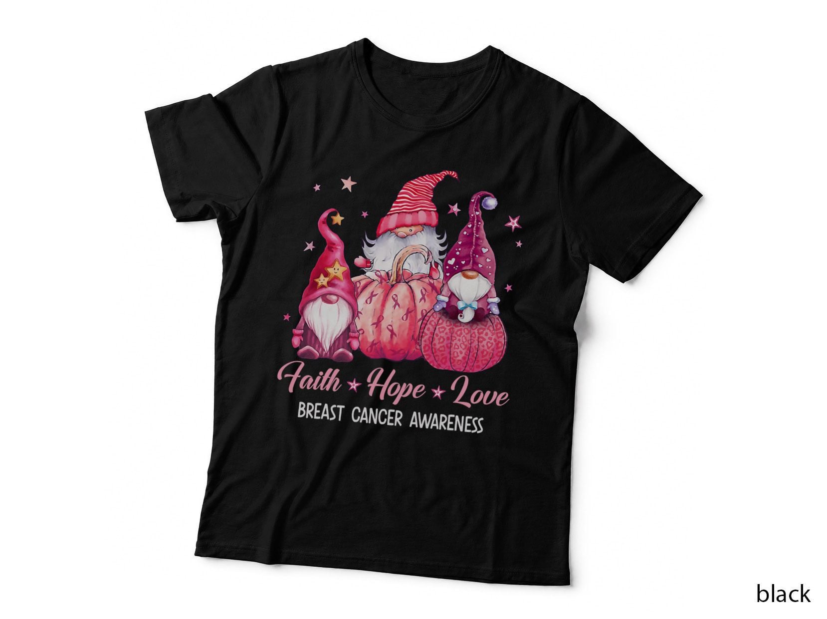Faith Love Hope Pink Gnome Pumpkin Breast Cancer Awareness T-Shirt