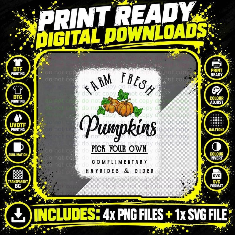 Farm Fresh Pumpkins Fall Halloween Retro T-Shirt Png SVG Digital Bundle