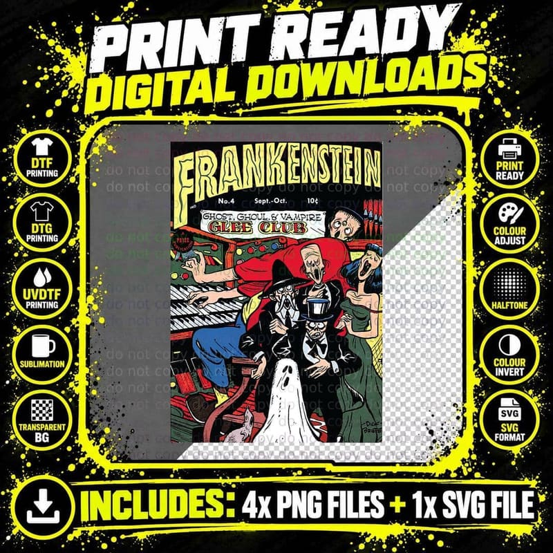 Frankenstein Halloween Horror Vintage Comic Book Retro Png SVG Digital Bundle