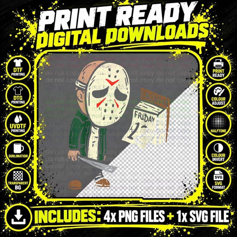 Friday 13th Funny Halloween Horror Movie Humor Party Png SVG Digital Bundle