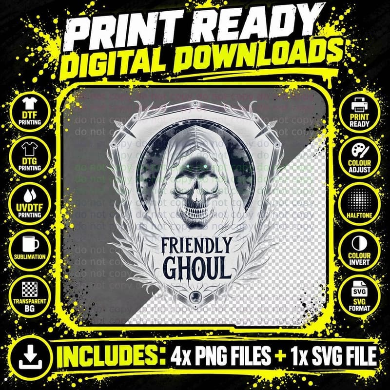 Friendly Ghoul Gothic Grim Reaper with Red Eyes Horror Png SVG Digital Bundle