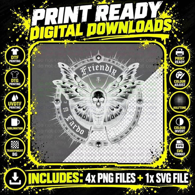 Friendly Neighborhood Gothic Skull and Moth Halloween Png SVG Digital Bundle