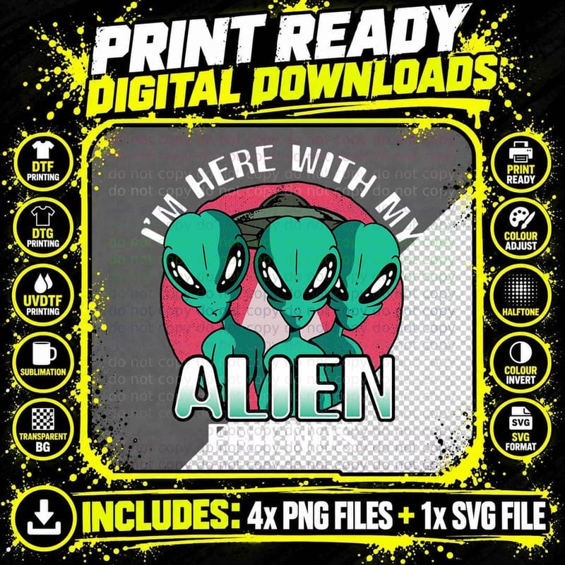 Funny Alien Friend Space Extraterrestrial Alien Png SVG Digital Bundle