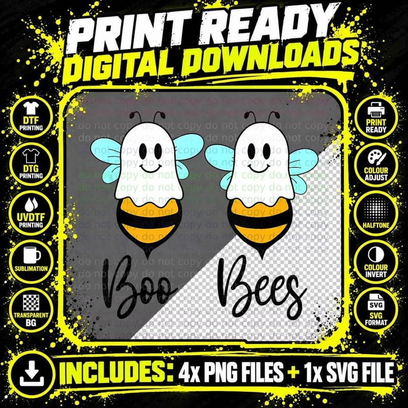Funny Bees Shirt Vintage Bee Tee Halloween Boo Bee Png SVG Digital Bundle
