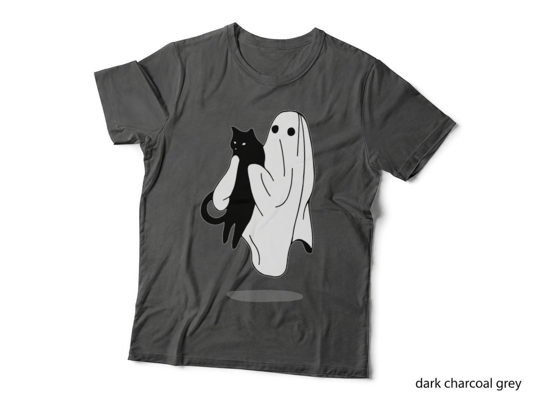 Funny Boo Ghost Holding Black Cat Halloween Spooky Costume T-Shirt