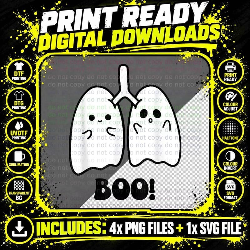 Funny Boo Lungs Ghost Halloween Respiratory Therapist RT Png SVG Digital Bundle
