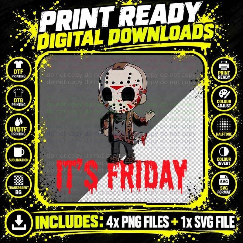 Funny Friday 13th Funny Halloween Horror T-Shirt Png SVG Digital Bundle