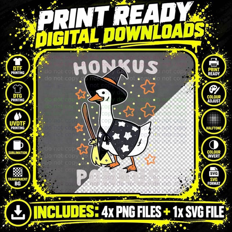 Funny Goose Halloween Witch Honkus Ponkus T-Shirt Png SVG Digital Bundle
