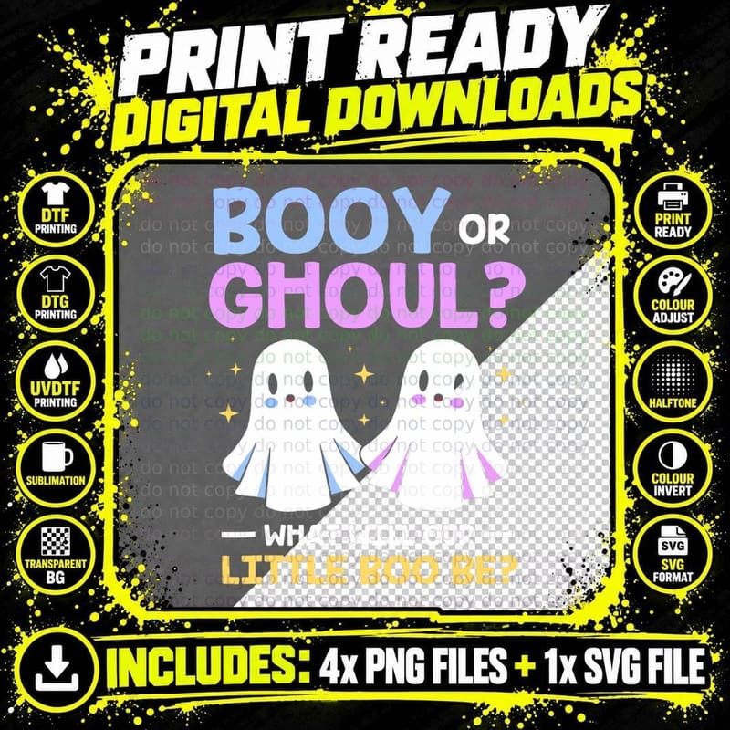 Funny Halloween Baby Shower Booy or Ghoul Gender Reveal Png SVG Digital Bundle