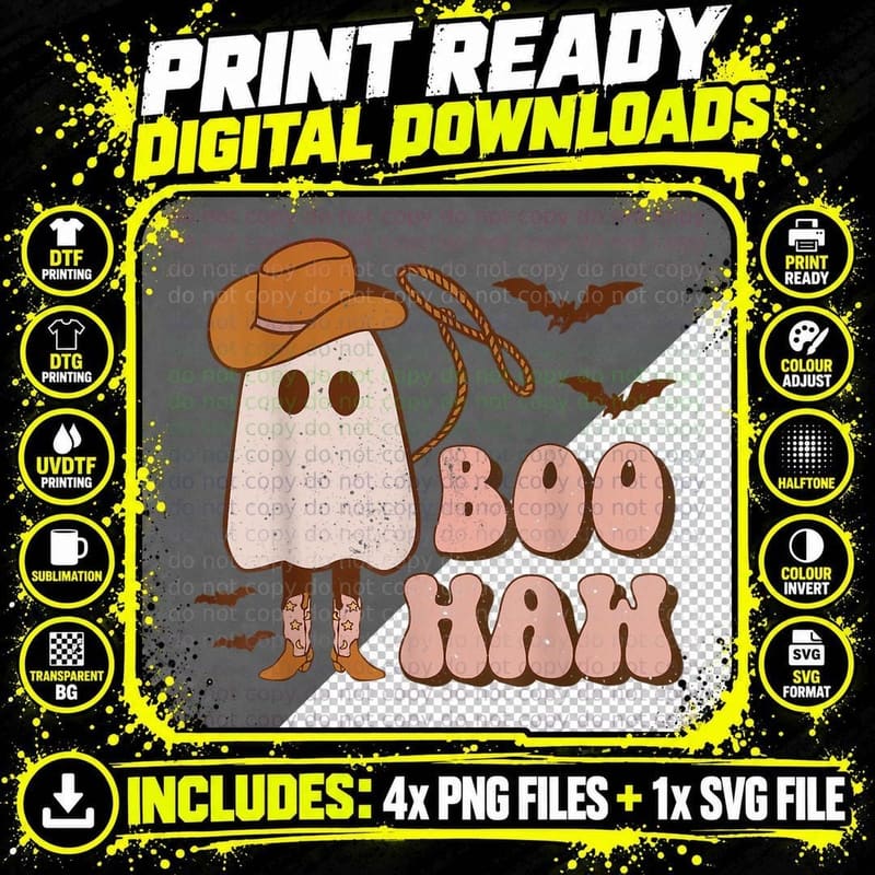 Funny Halloween Costume Ghost Western Spooky Season Boo Png SVG Digital Bundle