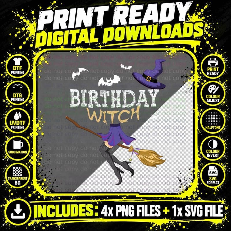 Funny Halloween I'm the Cool Birthday Witch Matching Png SVG Digital Bundle