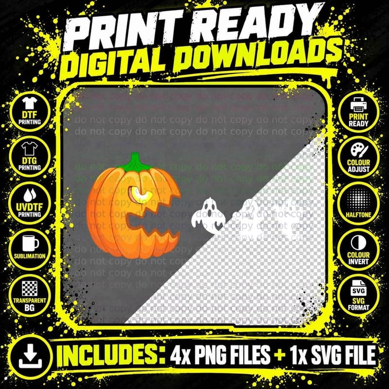 Funny Halloween Pumpkin Eating Ghost Png SVG Digital Bundle