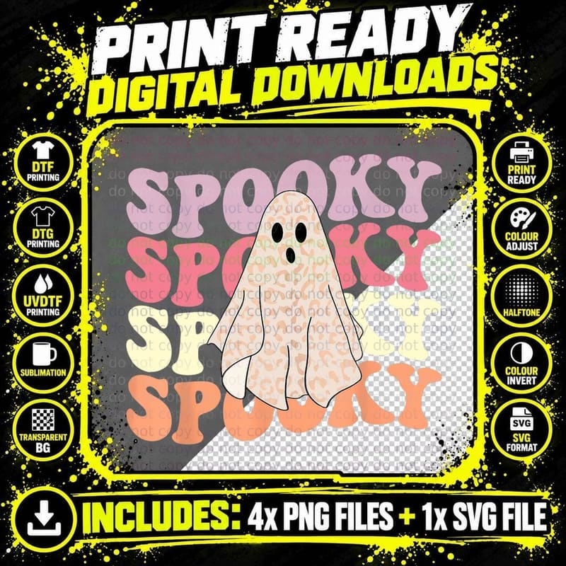 Funny Halloween Vibes Retro Spooky Ghost Boo Spooky Png SVG Digital Bundle