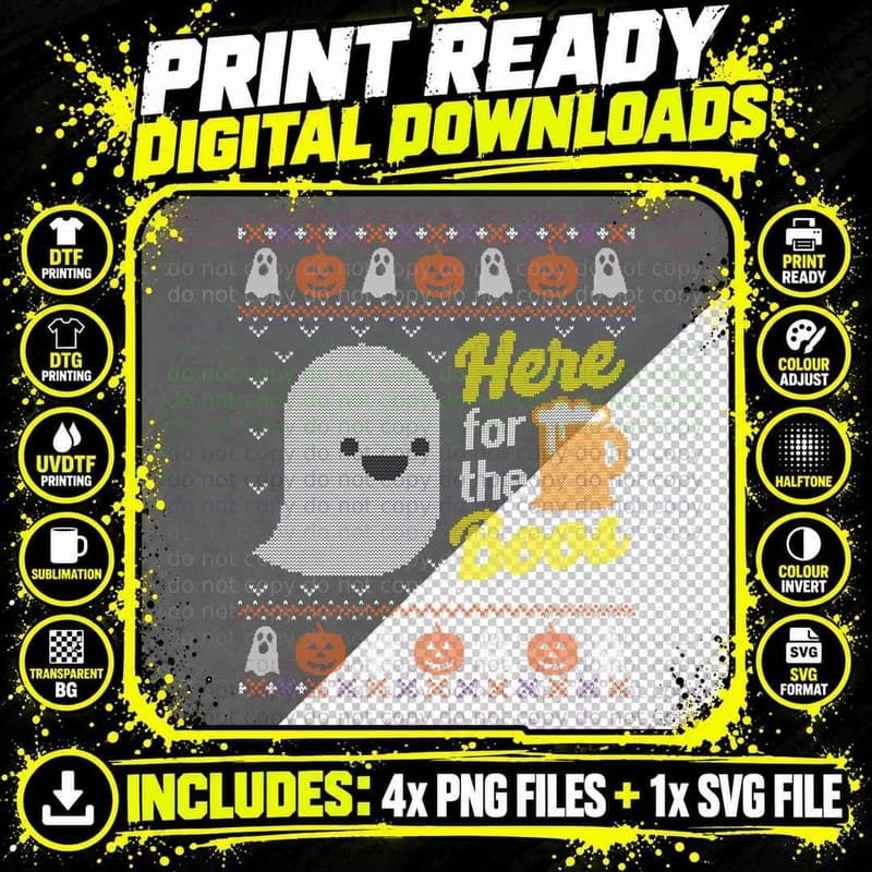 Funny Here for the Boos Sweatshirt Ugly Halloween Png SVG Digital Bundle