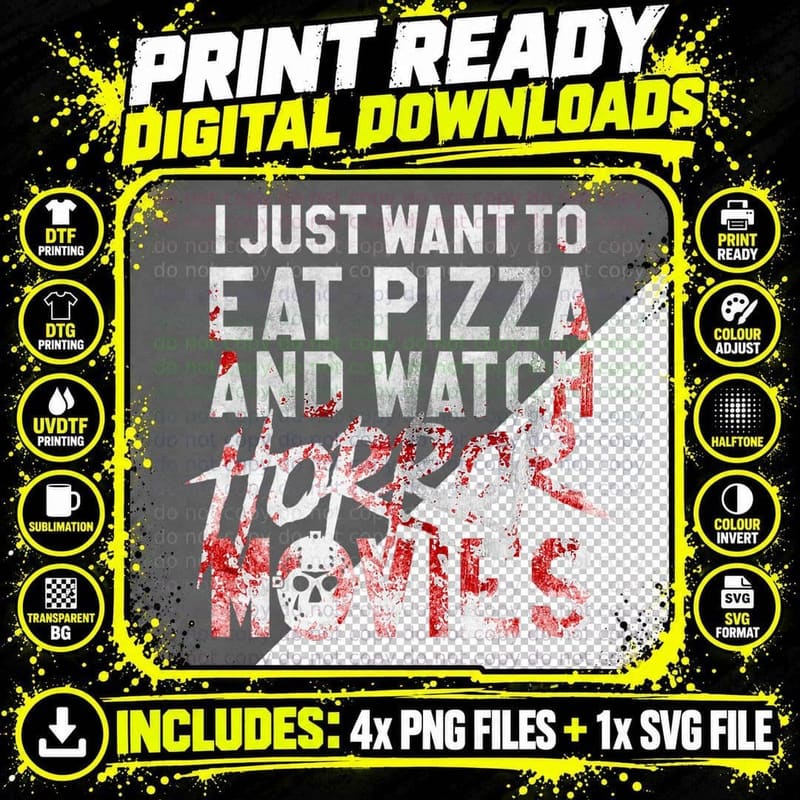 Funny Horror Movie Fan Gift - Halloween Pizza T-Shirt Png SVG Digital Bundle