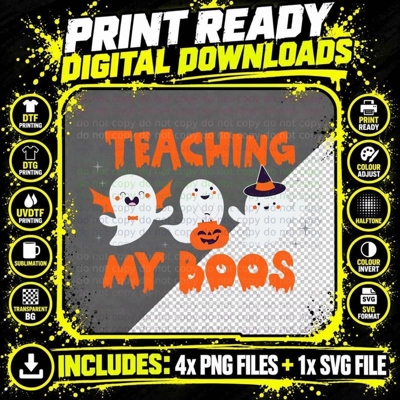Funny Teaching My Boos Teacher Ghost Halloween Costume Png SVG Digital Bundle