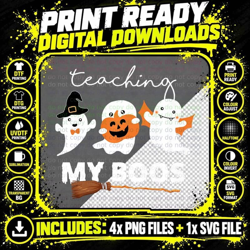 Funny Teaching My Boos Teacher Halloween Costume Retro Png SVG Digital Bundle