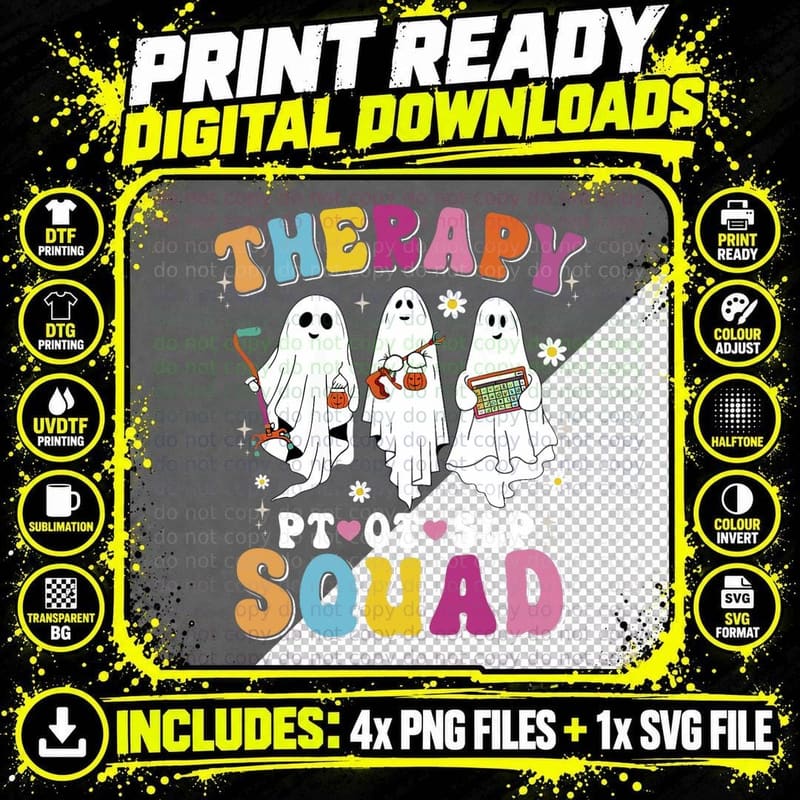 Funny Therapy Squad SLP OT PT Team Halloween Therapy Png SVG Digital Bundle