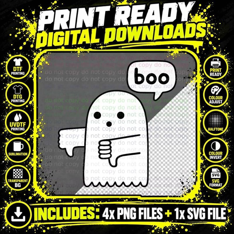 Funny Thumbs Down Ghost Screaming Boo Disapproval Png SVG Digital Bundle