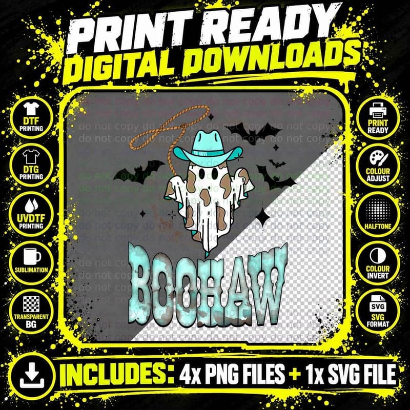 Funny Western Halloween Retro Boohaw Ghost Women Men Png SVG Digital Bundle