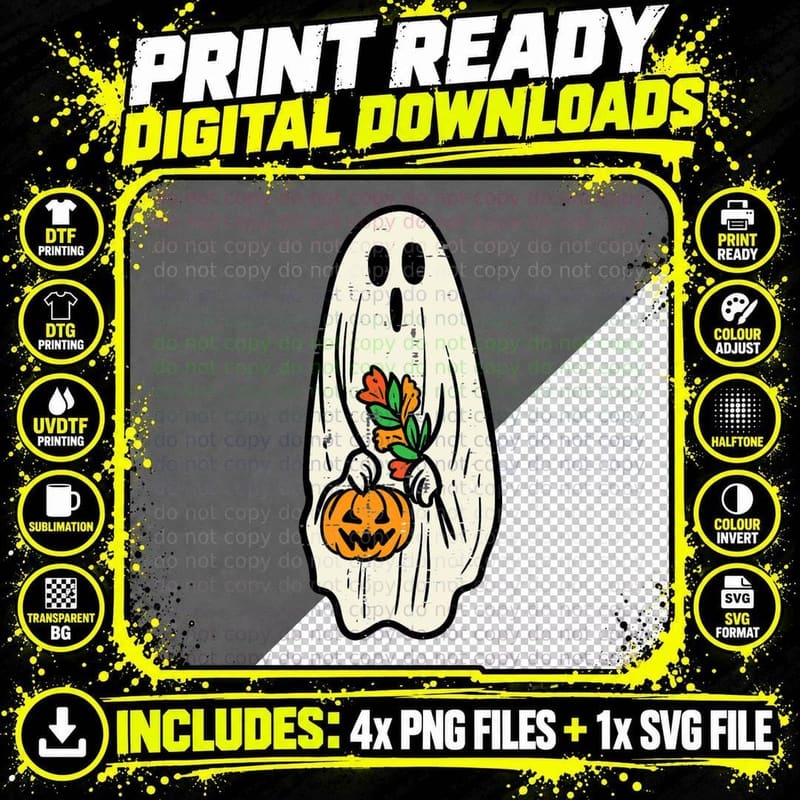 Ghost Floral Groovy Vintage Retro Halloween Costume Png SVG Digital Bundle