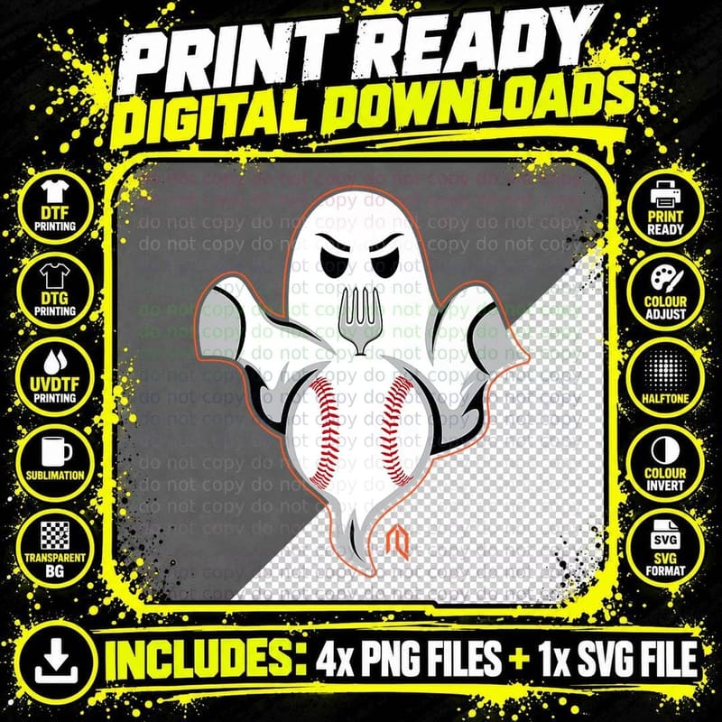 Ghost Forkball, Spooky Tee, Funny Gift T-Shirt Png SVG Digital Bundle