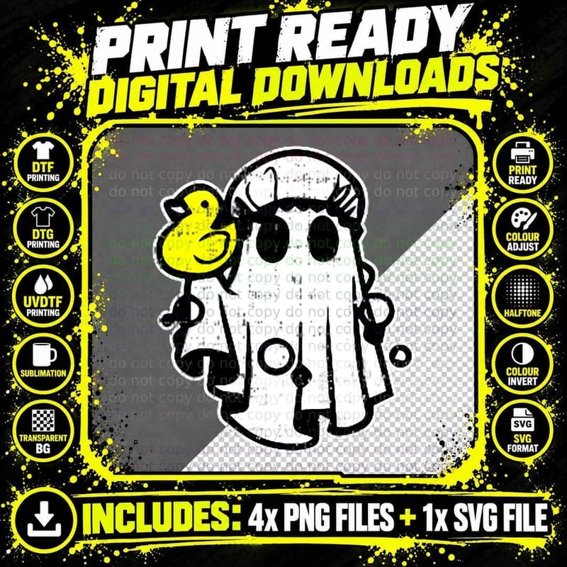 Ghost Rubber Duck Halloween Costume Ghoul Men Women Kids Png SVG Digital Bundle