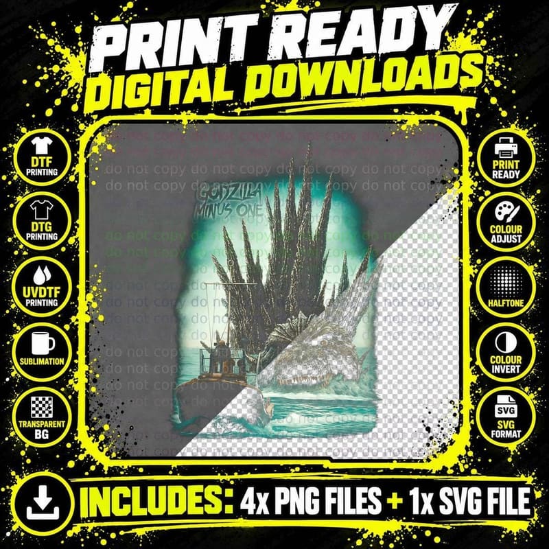 Godzilla Minus One T-Shirt, Monster Movie Fan Tee Png SVG Digital Bundle