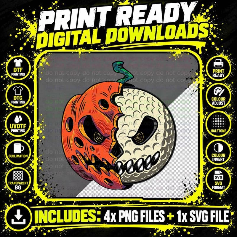 Golf Ball Costume - Pumpkin Skull Halloween Golf Player Png SVG Digital Bundle