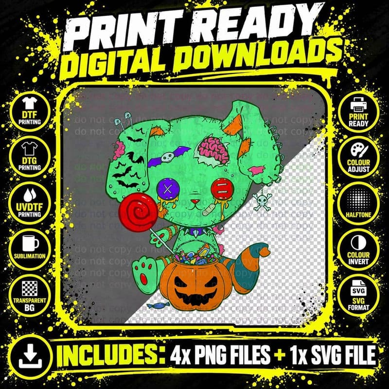 Goth Bunny Zombie Goth Alt Punk Grunge Clothing Png SVG Digital Bundle