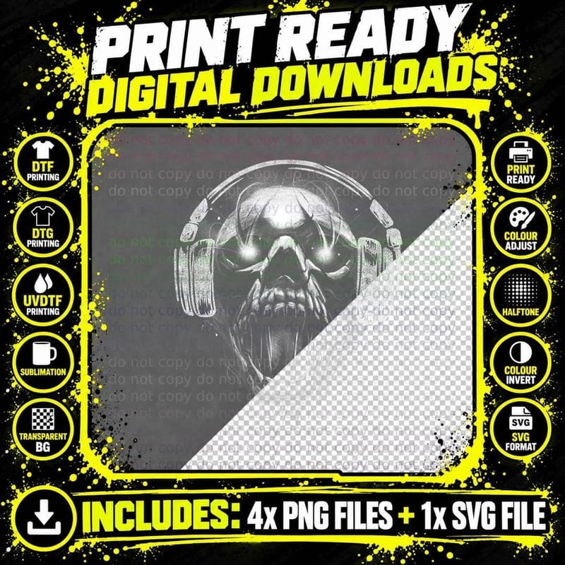 Goth Dark Art Creepy Occult Horror Demon & Headphones Png SVG Digital Bundle