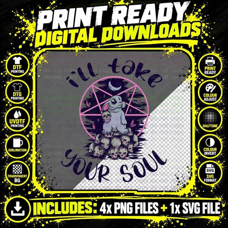 Goth Pastel Creepy I'll Take Your Soul Bunny Devil Png SVG Digital Bundle
