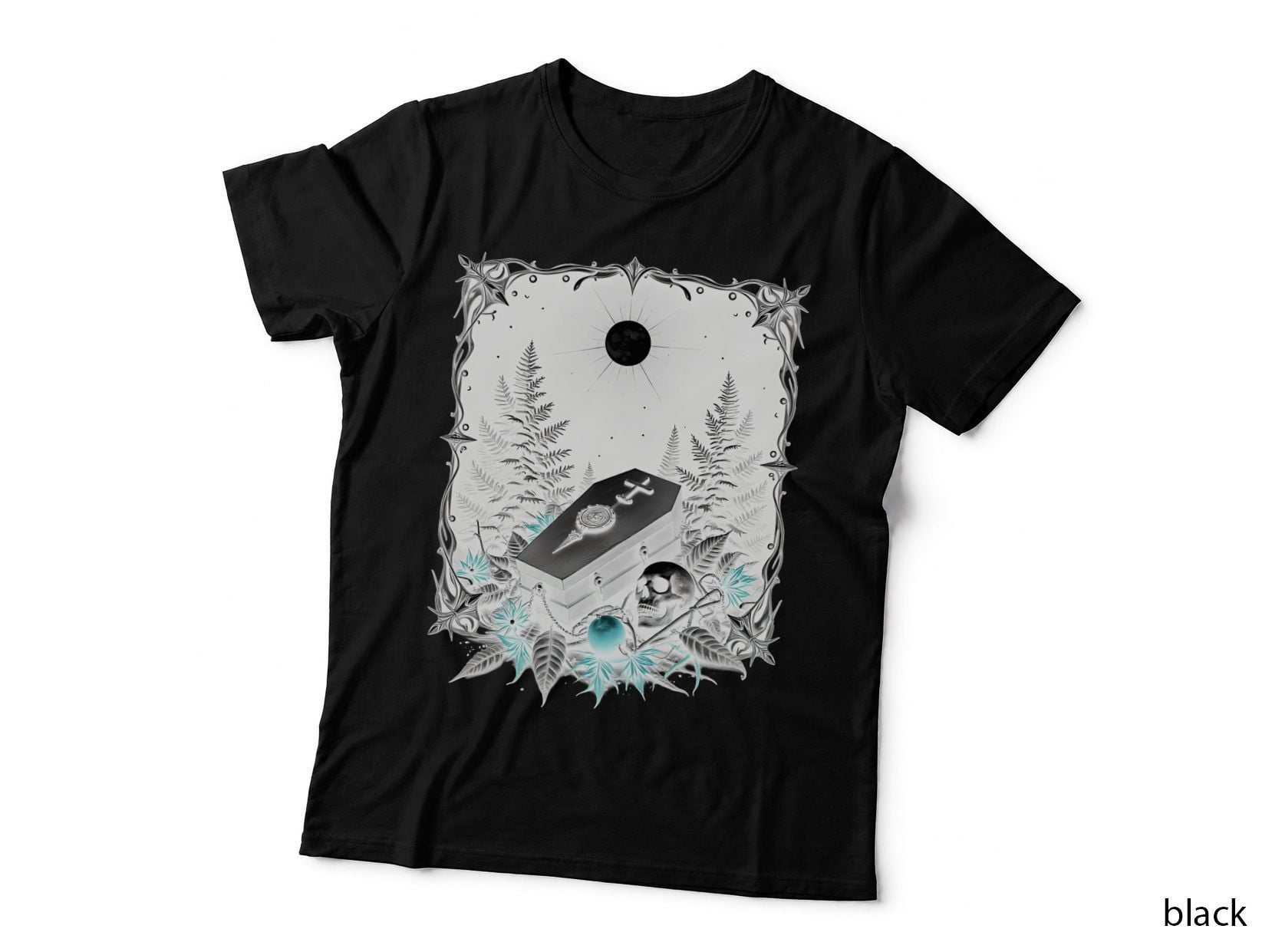 Gothic Coffin Skull Halloween Full Moon Spooky Horror Occult T-Shirt