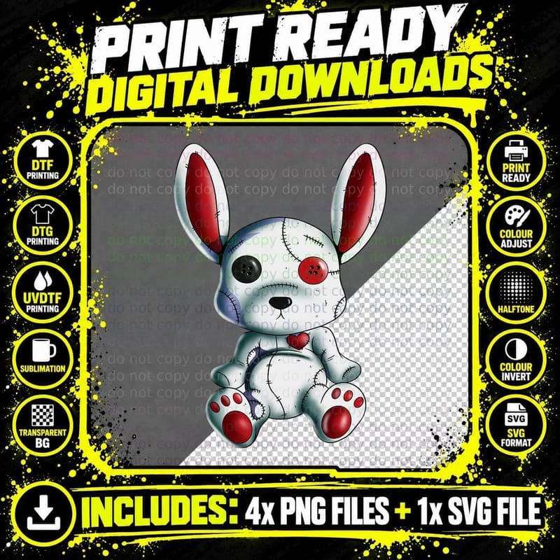 Gothic Goth Rabbit Outfit Rabbit Lover Horror Design Png SVG Digital Bundle