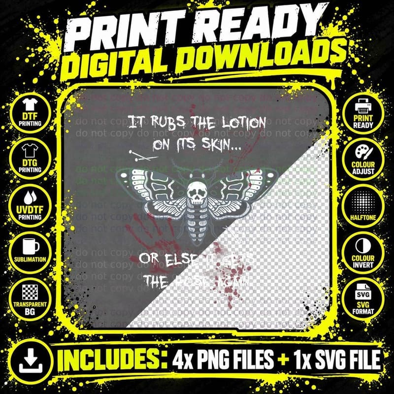 Gothic Horror Deaths Head Moth Slogan T-Shirt Png SVG Digital Bundle