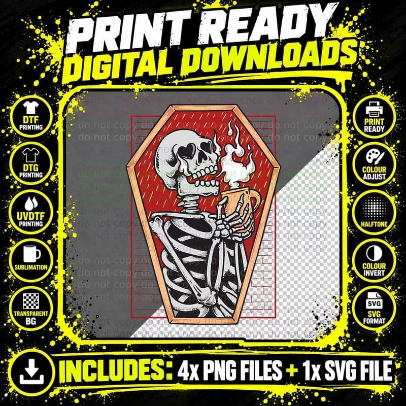 Gothic Skeleton in Coffin Mall Goth Halloween Aesthetic Png SVG Digital Bundle