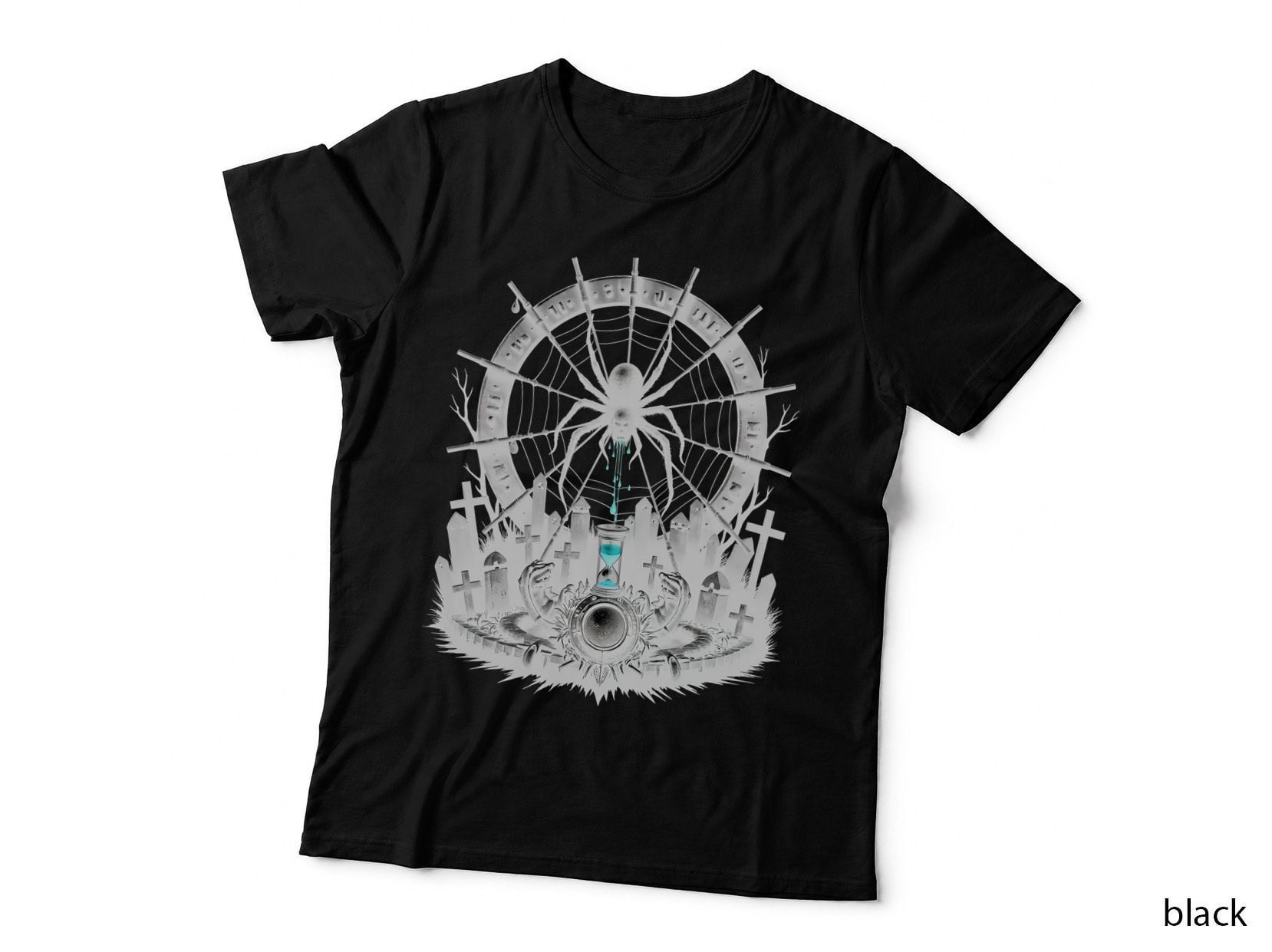 Gothic Spider, Hourglass, Graveyard, Cobweb Horror T-Shirt