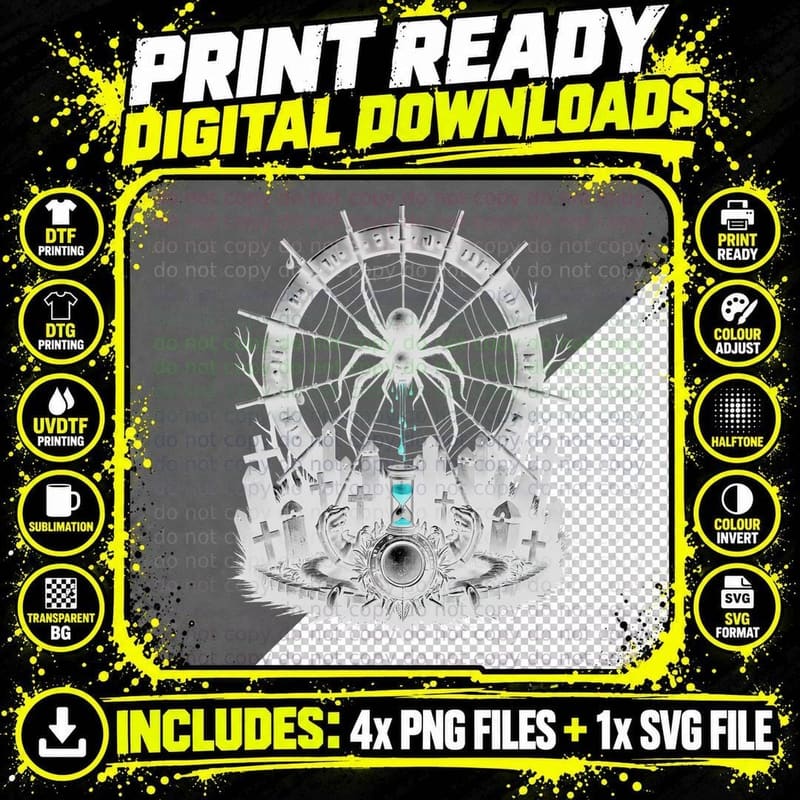 Gothic Spider, Hourglass, Graveyard Png SVG Digital Bundle